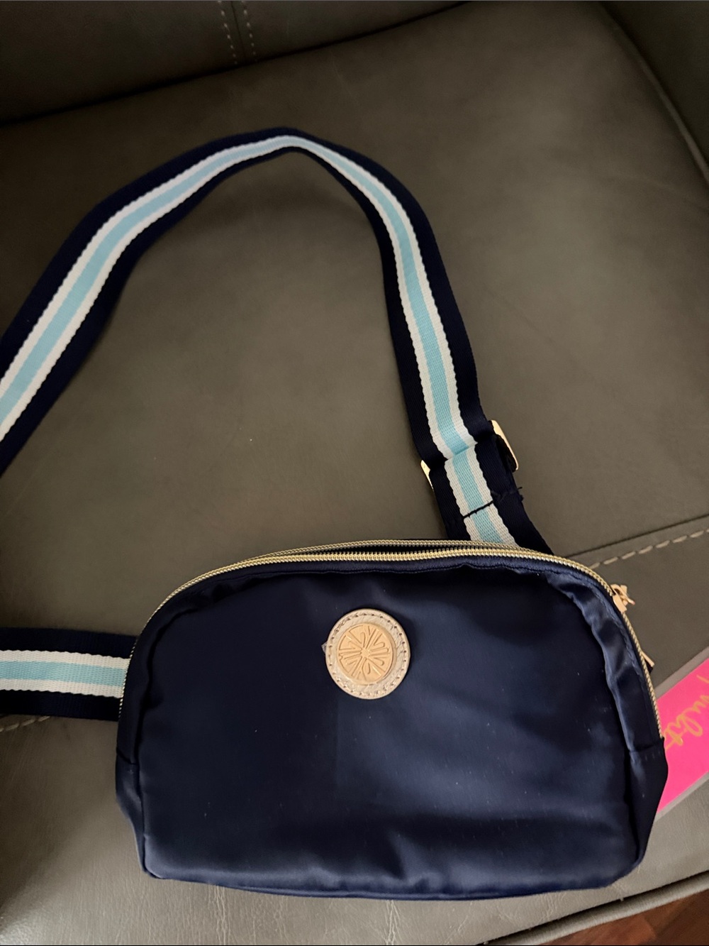 Lilly Pulitzer Navy Crossbody with Striped Webbing